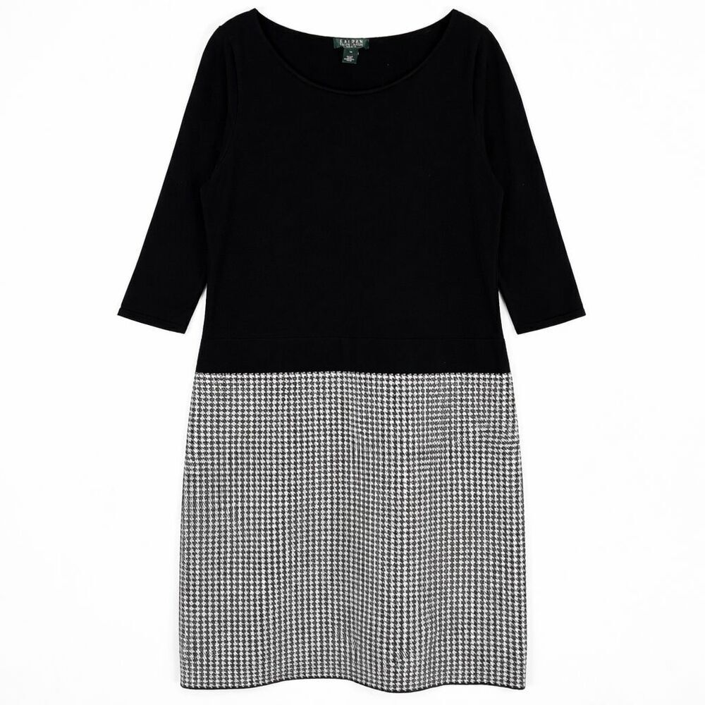 Ralph Lauren Dress Size 1x Black White Herringbone Knit Preppy Classic
